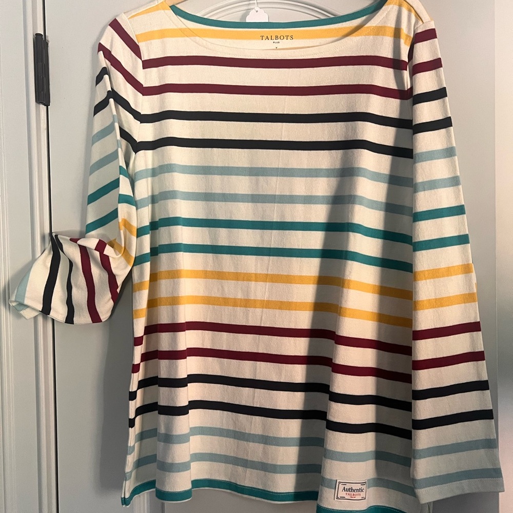 Talbots Women's Long Sleeve Striped Top - Yellow, Teal, Burgundy